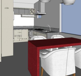 现代转角厨房餐桌SU模型下载_sketchup草图大师SKP模型