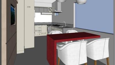 现代转角厨房餐桌SU模型下载_sketchup草图大师SKP模型