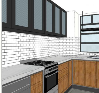现代砖墙风格厨房平台SU模型下载_sketchup草图大师SKP模型
