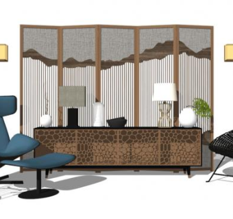 现代屏风su模型下载_sketchup草图大师SKP模型