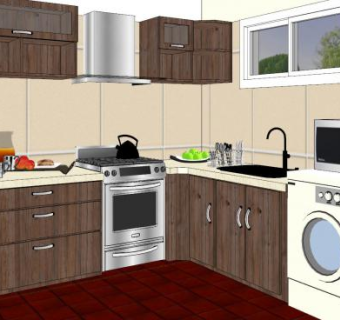 现代转角实木橱柜SU模型下载_sketchup草图大师SKP模型