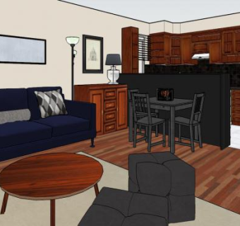 现代复古家装厨房SU模型下载_sketchup草图大师SKP模型