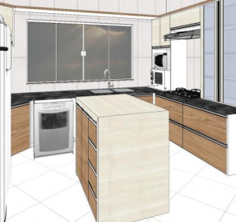 现代木制岛型厨房平台SU模型下载_sketchup草图大师SKP模型