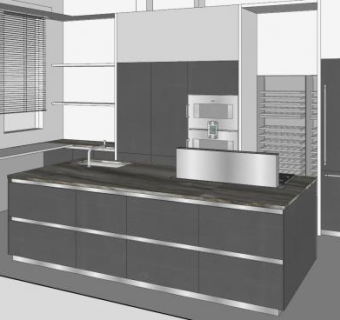 现代简约黑色厨房SU模型下载_sketchup草图大师SKP模型