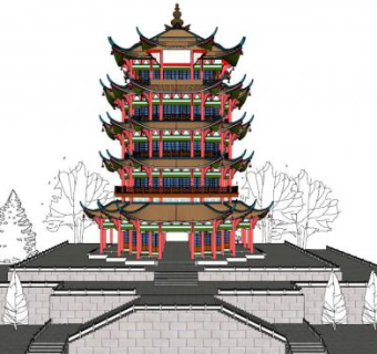 精细黄鹤楼su模型下载_sketchup草图大师SKP模型