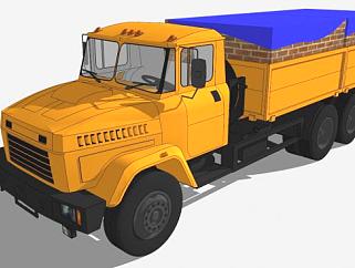 黄色的拉砖头车货车SKP模型设计_su模型下载 草图大师模型_SKP模型