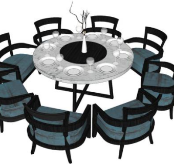 圆型餐桌su模型下载_sketchup草图大师SKP模型