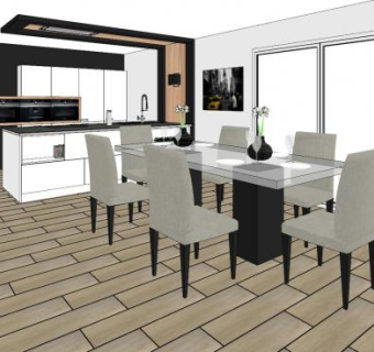 简约现代厨房餐厅SKP模型下载_sketchup草图大师SKP模型