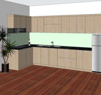 现代L型橱柜家电SU模型下载_sketchup草图大师SKP模型