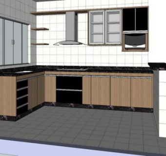 现代L型厨房橱柜家电SU模型下载_sketchup草图大师SKP模型