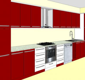 现代红色厨房平台SU模型下载_sketchup草图大师SKP模型