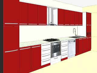 现代红色厨房平台SU模型下载_sketchup草图大师SKP模型