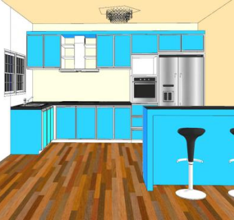 现代蓝色厨房橱柜SU模型下载_sketchup草图大师SKP模型