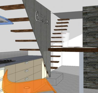 现代厨房吧台设计SU模型下载_sketchup草图大师SKP模型