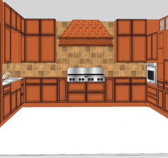 复古U型厨房平台SU模型下载_sketchup草图大师SKP模型