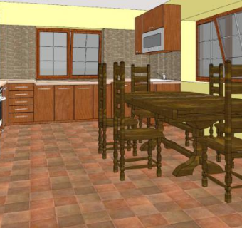 复古风厨房餐厅SU模型下载_sketchup草图大师SKP模型