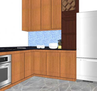 实木厨房橱柜家电SU模型下载_sketchup草图大师SKP模型