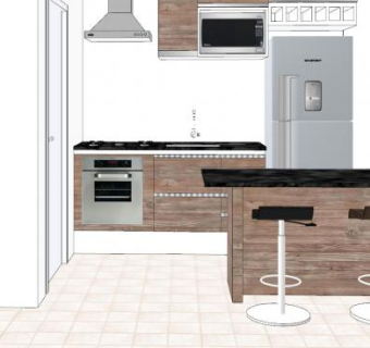 现代二字型厨房家具SU模型下载_sketchup草图大师SKP模型