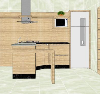 实木风简约厨房SU模型下载_sketchup草图大师SKP模型