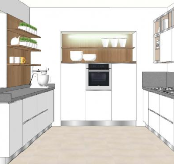 极简白色厨房设计SU模型下载_sketchup草图大师SKP模型