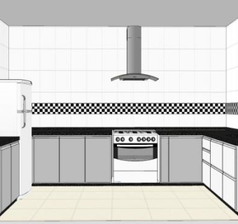 极简白色U型厨房SU模型下载_sketchup草图大师SKP模型