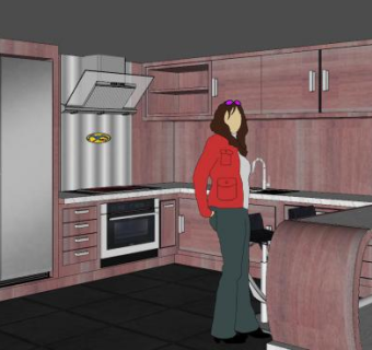 现代粉色厨房橱柜sketchup模型下载_sketchup草图大师SKP模型