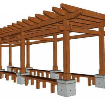 木质长廊su模型下载_sketchup草图大师SKP模型