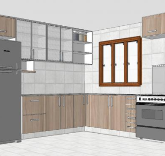 简约转角厨房平台SU模型下载_sketchup草图大师SKP模型
