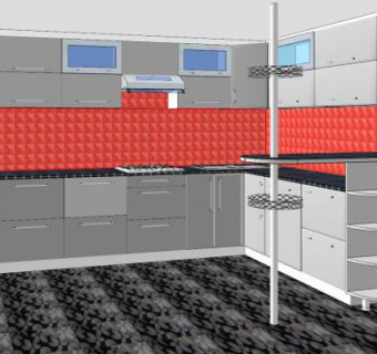 现代金属厨房橱柜SU模型下载_sketchup草图大师SKP模型