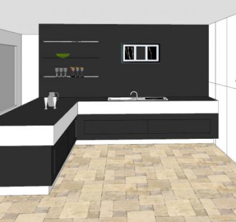 简约黑色厨房家具SU模型下载_sketchup草图大师SKP模型