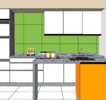 现代餐厅厨房设计SU模型下载_sketchup草图大师SKP模型