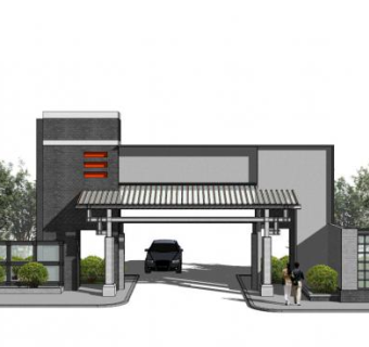 小区门口su模型下载_sketchup草图大师SKP模型