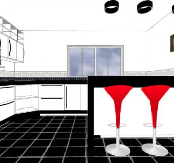 现代U型橱柜吧台SU模型下载_sketchup草图大师SKP模型