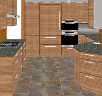 现代实木厨房设计SU模型下载_sketchup草图大师SKP模型