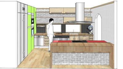 工业风厨房设计SU模型下载_sketchup草图大师SKP模型