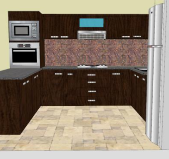 U型实木厨房橱柜SU模型下载_sketchup草图大师SKP模型
