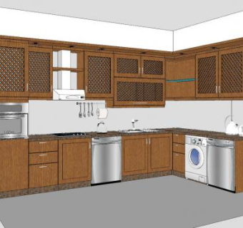 复古实木厨房平台SU模型下载_sketchup草图大师SKP模型