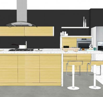 现代简约岛型厨房SU模型下载_sketchup草图大师SKP模型