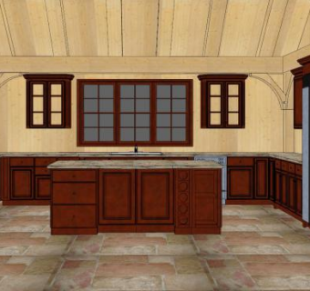 美式复古厨房家装设计SU模型下载_sketchup草图大师SKP模型