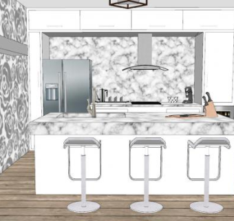 现代玫瑰大理石厨房SU模型下载_sketchup草图大师SKP模型