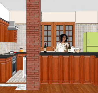 美式工业风厨房SU模型下载_sketchup草图大师SKP模型