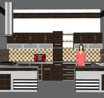 现代时尚厨房橱柜SU模型下载_sketchup草图大师SKP模型