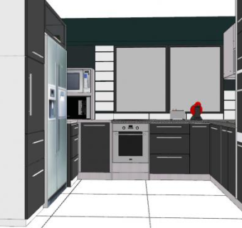 现代U型黑色橱柜厨房SU模型下载_sketchup草图大师SKP模型