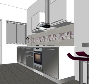 简约时尚厨房橱柜SU模型下载_sketchup草图大师SKP模型