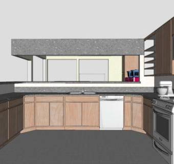 现代U型橱柜组合柜SU模型下载_sketchup草图大师SKP模型