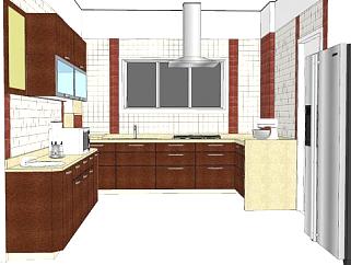 现代新中式厨房设计SU模型下载_sketchup草图大师SKP模型