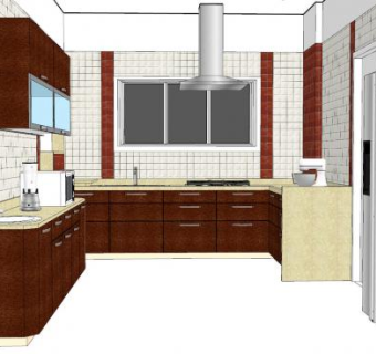 现代新中式厨房设计SU模型下载_sketchup草图大师SKP模型