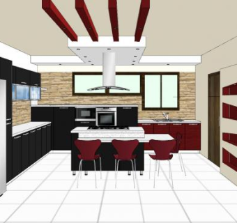 现代时尚餐厅厨房组合SU模型下载_sketchup草图大师SKP模型