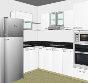 简约白色转角厨房SU模型下载_sketchup草图大师SKP模型