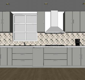 简约灰色厨房橱柜SU模型下载_sketchup草图大师SKP模型